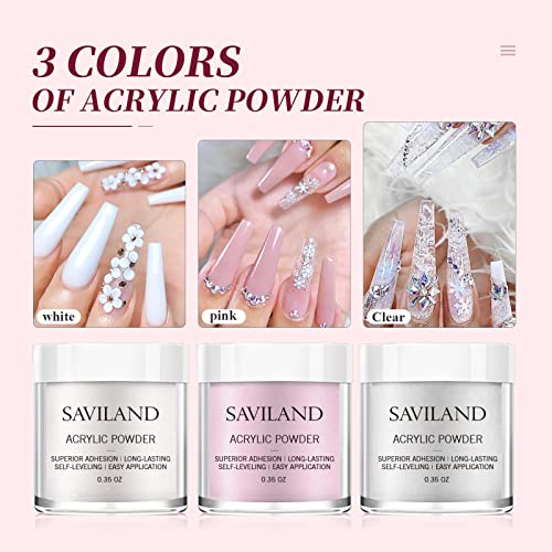 Kit de unhas de acrílico de Saviland - pó de acrílico branco rosa e rosa e conjunto de líquidos de acrílico Ferramentas