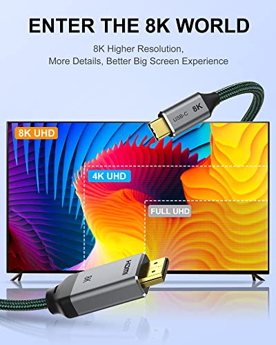 Batbi USBC para HDMI 2.1 Cabo 8k 6,6f/2m, Thunderbolt 4/3 para HDMI Adaptador de Nylon trançado