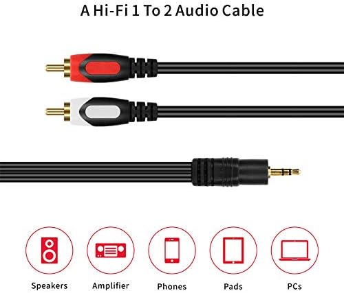 Atnedcvh hi-fi rcA a cabo de áudio de 3,5 mm, 1 a 2 machos a machos cabos de fio, RCA para AUX Audio Converter