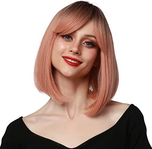 Seaur - Wig Wig Women Human Comprimento médio Wigs Natural Bob Straight Wig com franja resistente
