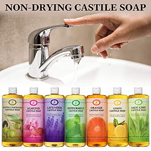 Carolina Castile Soap Peppermint e Lavender Castile Soap Pacote de líquido - 32 oz vegan e puro concentrado