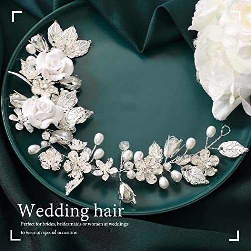 Gorais Flor Wedding Hair Vine Silver Leaf Capacete de noiva Pedaça de cabelo Pérola acessórios para