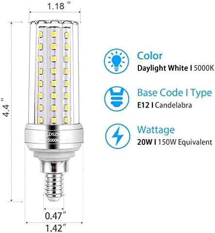 E12 lâmpadas LED, bulbo de candelabra de 20W de 20w, 150 watts equivalente, 2000lm, e12 Base média decorativa