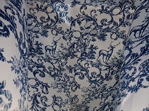 Tecido de cetim pesado cor de marfim branco com estampa azul de cerceta 58 de largura [12949]