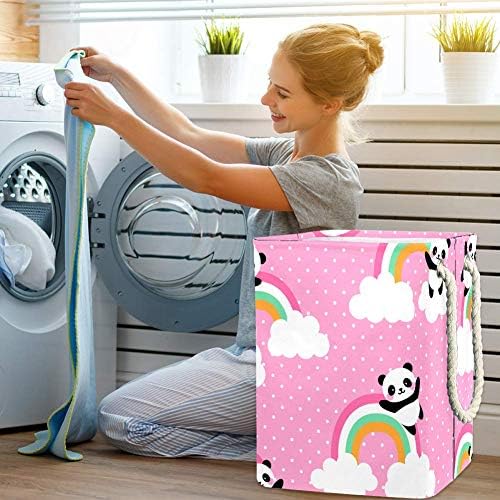 Deyya Pink Panda e uma lavanderia arco -íris cestas cestas de altura dobrável para crianças adultas meninos