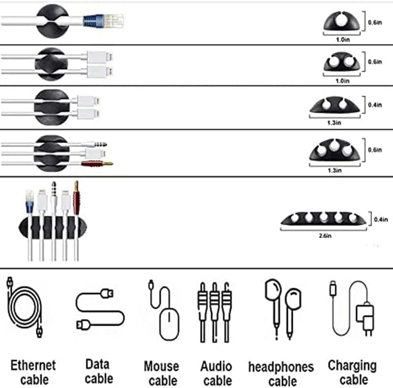 Qiuerte clipes de cabos e cabos de cabos reutilizáveis, organizador de cordão para mesa, suporte