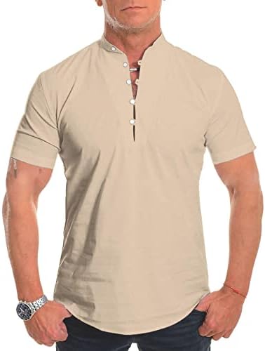 Camisas casuais masculinas de verão masculino colar de colarinho curto casual camiseta solta camisa a granel