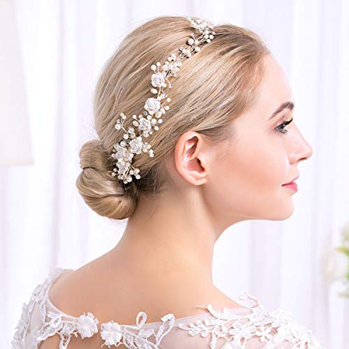 Acessórios para cabelos de casamento Doublenina Combos Cristal de flores prateado Vintage Capacete