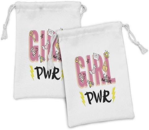 Ambesonne Girl Slogan Fabric bolsa Conjunto de 2, Power Doodle de Girl Powe