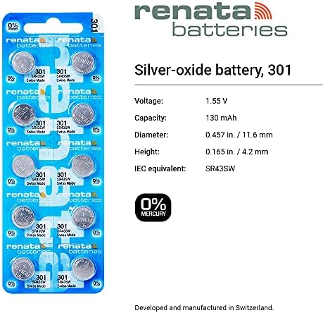 Renata 301 Bateria de óxido de prata - 5 pacote