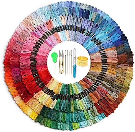 Foxhool 100 fios de ponto cruzado de cores, fio de bordado de cor do arco -íris, fio dental de pulseiras,