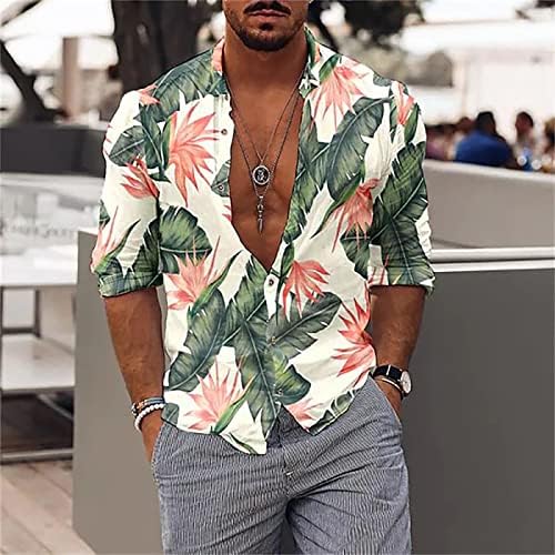2023 Novas camisas florais havaianas masculinas Button Down Down Tropical Holiday Beach Conhas de verão