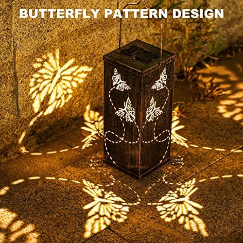 CAGOSUFS Solar Butterfly Lantern Decoração de jardim ao ar livre Metal Luzes de penduramento com estaca