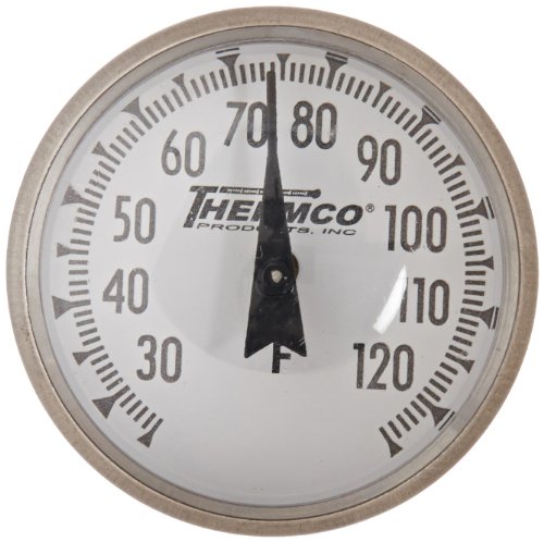 Thermco Accp250c Termômetro de bolso de dial bi-metal, tamanho de dial de 1 , haste de 5 com tampa,