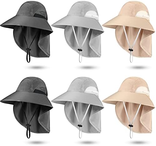 6 pacotes de chapéu de sol largura com aba do pescoço, chapéu de caminhada de proteção solar UV chapéu