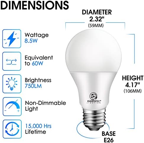 Lâmpada LED de LED A19 equivalente mais inteligente de 60W, lâmpada LED, branca macia 2700k, base padrão
