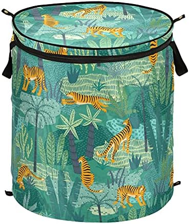 Tigres Jungle Tropical Pop Up Laundry Horse com tampa de cesta de armazenamento dobrável Bolsa de roupa dobrável