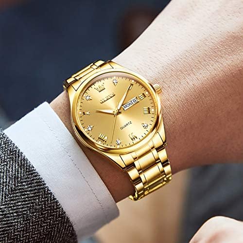OLEVS Mens Gold Watches Watch Destrafless Aço inoxidável Relógio leve com Data Classic Luxury Dress