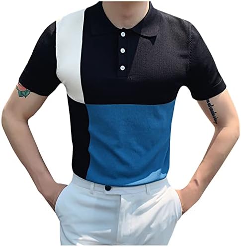 Blusa de malha masculina Tops Button Colorblock Down Lapela Mangas curtas Slim Fit Casual Cardigan