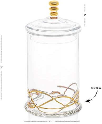 Jarra de biscoito de armazenamento de vidro com lid de vidro-14k design de ouro no jar-12 h