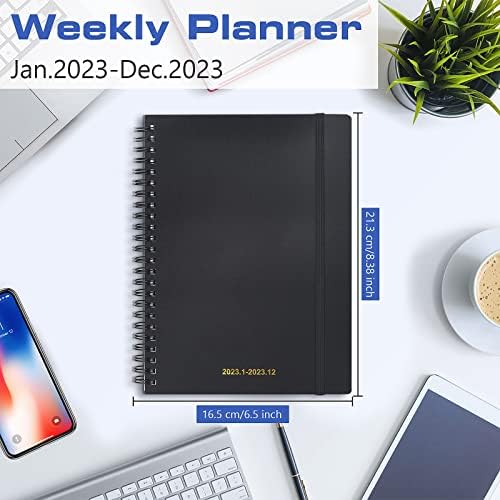 Eleckey 2023 Planner semanal e mensal 6,5 x 8,5, agenda 2023 com plano de ano, guias mensais, despesas mensais e notas, bolso interno, papel 100gsm - preto