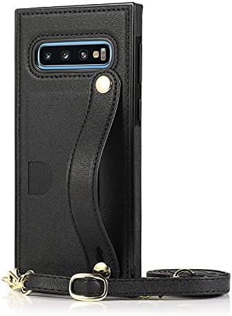 Caixa de telefone Compatível com Samsung Galaxy S10 Caixa de carteira Crossbody Correia de couro Caixa