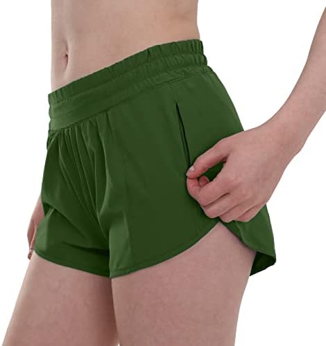 Aurefin Shorts de corrida para mulheres ， shorts atléticos leves com revestimento de malha e bolso