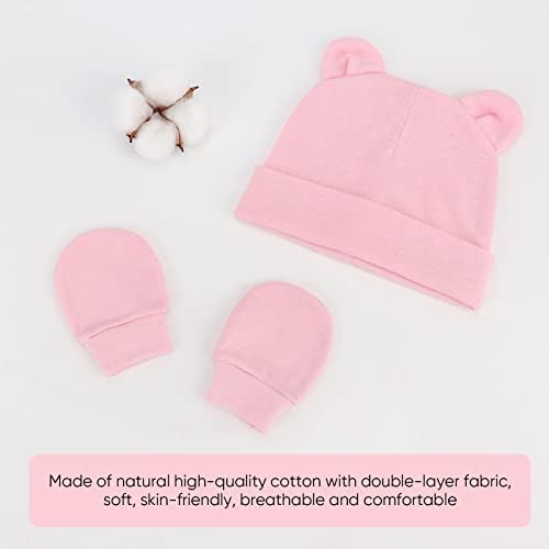 Chapéus para bebês e luvas de algodão infantil bqubo sem conjunto de arranhões Hapsa de hospital para meninos para