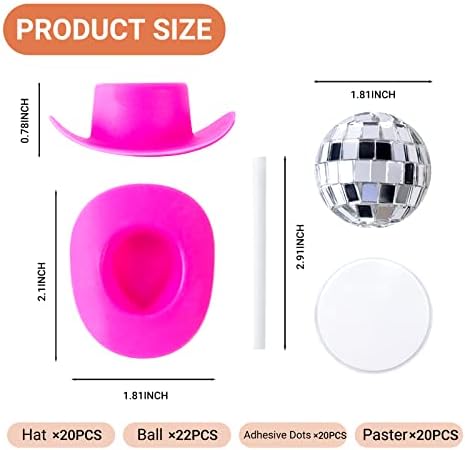 60pcs disco de cowgirl decoração de bolo de cowgirl, 20pcs Disco Ball Cup Toppers 10pcs mini chapéus de