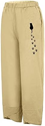 Mulheres da calça cortada Kcjgikpok, calças de linho de linho de algodão confortáveis ​​com cintura alta com