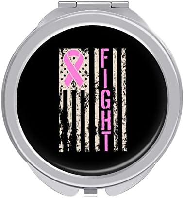 Fight Breast Cancer Consciência dos EUA Bandeira compacta espelho de bolso portátil espelho cosmético dobramento