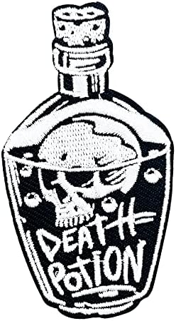 Ferro obokata em manchas bordadas, manchas de crânio de esqueleto preto, emblema de poção da morte