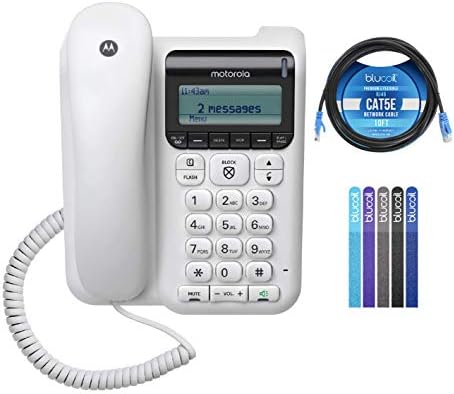Telefone com fio Motorola CT610 com máquina de atendimento e pacote de bloqueio de chamadas com cabo CAT5E de 10