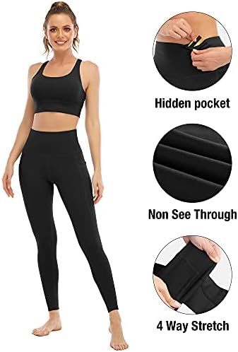 Leggings YoungCharm 4 Pack com bolsos para mulheres, calças de ioga de controle de barriga de cintura