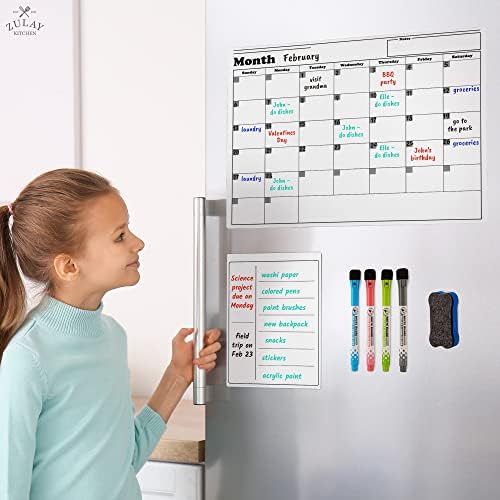 Zulay Kitchen Magnetic Dry Erase Calendar Whiteboard Kit - Calendário magnético para geladeira inclui