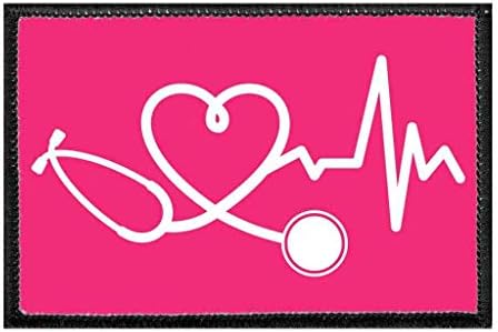 Healthcare Heartbeat - Rosa quente | Aparecimento de gancho e loop para chapéus, jeans, colete,