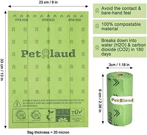 Pet Laud Dog Sacos de cocô Biodegradável, sacos de cocô de cães compostáveis, sacos de lixo de cães de amido