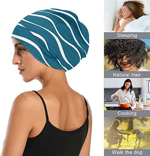 Mulher Fashion Beanie Skull Cap Hat Hat Capé Capa, Abstract Blue Wave Pattern Elastic Headwear