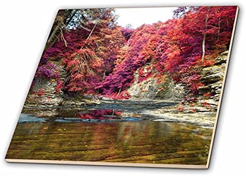 Fotografia por infravermelho 3drose de árvores em desfiladeiro com rio e geológico. - Azulejos