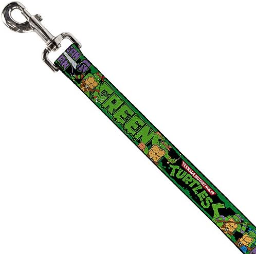 Dog Leash Ninja Turtles Logo Group pose5 magra verde 6 pés de comprimento 0,5 polegadas de largura