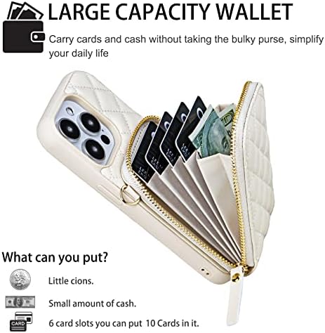 Anyos Crossbody Wallet Case para iPhone 14 Pro, [slots de 6 cartas] Caixa de telefone com zíper de couro com suporte