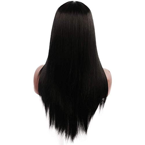 S, cabelos lisos do meio da parte da moda e realista para mulheres ， 64cm （Black) ZJ666