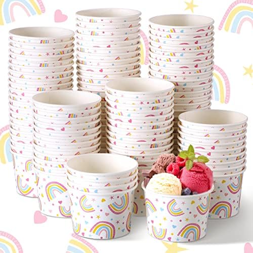 100 pacotes 8 oz de arco -íris xícaras de sorvete de sobremesa descartável xícaras de arco -íris xícaras