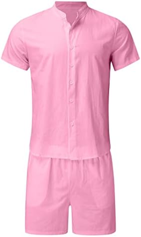 Camisa havaiana masculina define as camisas de botão casual de cor sólida e shorts soltos 2 peças de roupas