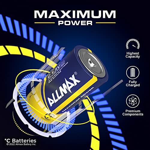 Allmax C Baterias Alcalinas de potência máxima- Ultra-duração de 7 anos de prateleira de 7 anos, design
