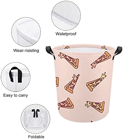 Bolsa de lavanderia com padrões de pizza com alças cestas de armazenamento à prova d'água redonda de 16,5 x
