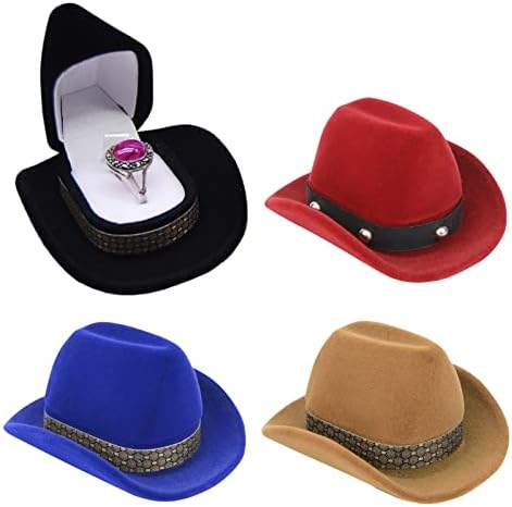 Caixa de jóias de chapéu de cowboy retro de Yipinu | Organizador de brinco de anel de engajamento de veludo nobre