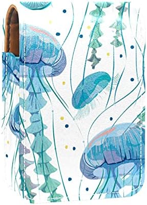 Estojo estético de batom de água-viva azul para viajar para fora, mini bolsa cosmética de couro