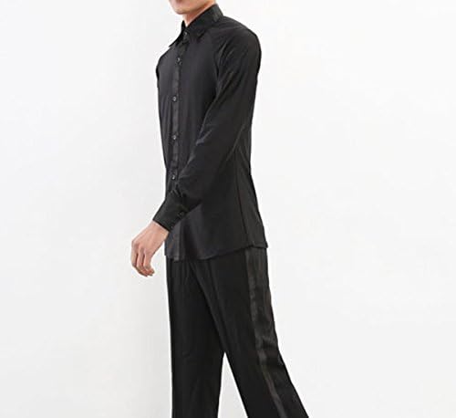 Camisa de dança do salão de baile latino de Yumeiren masculino masculino preto