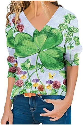 Camiseta Funny St Pat's Paddy Patrick em V para mulheres enrolar a blusa de manga comprida Irlanda Shamrock